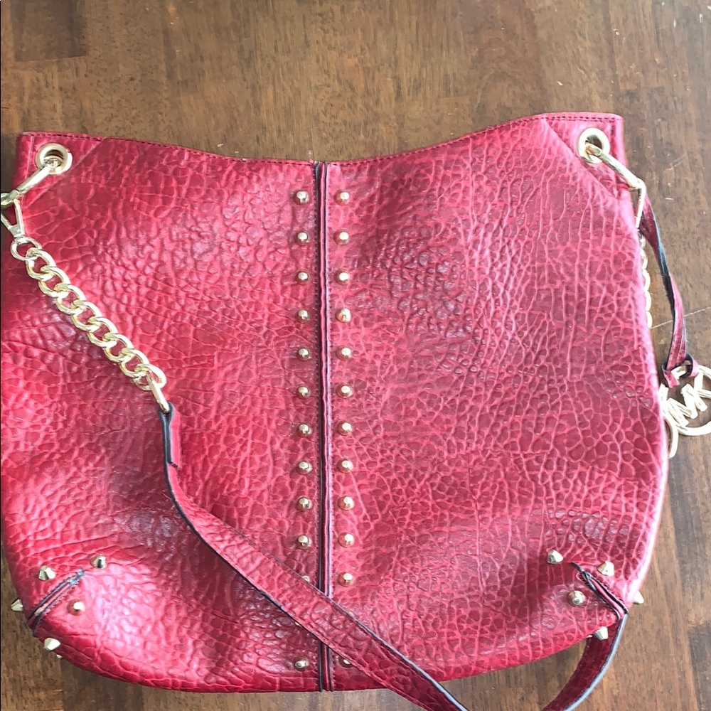 MICHAEL Michael Kors Red Tote with Gold Chain and Studded Details